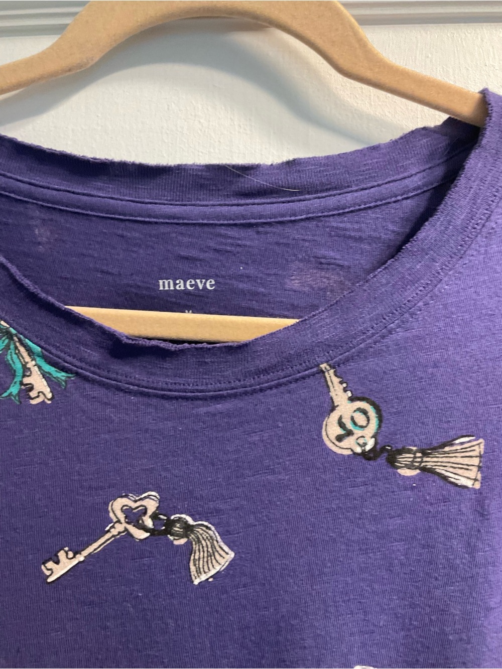 Maeve Purple Key Print Short Sleeve Tee